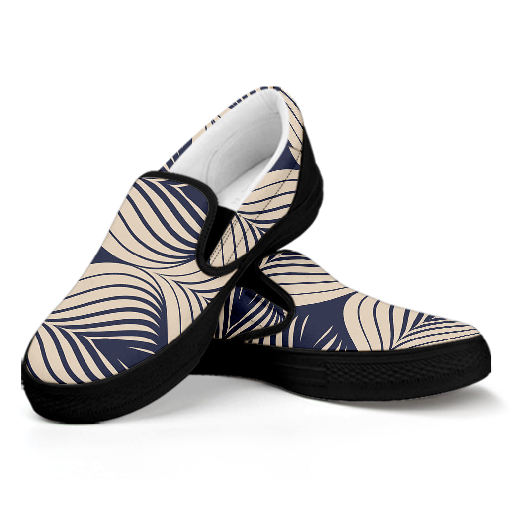 Vintage Geometric Leaf Pattern Print Black Slip On Shoes