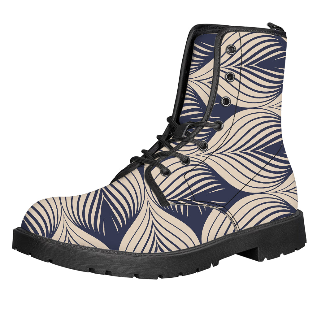 Vintage Geometric Leaf Pattern Print Leather Boots