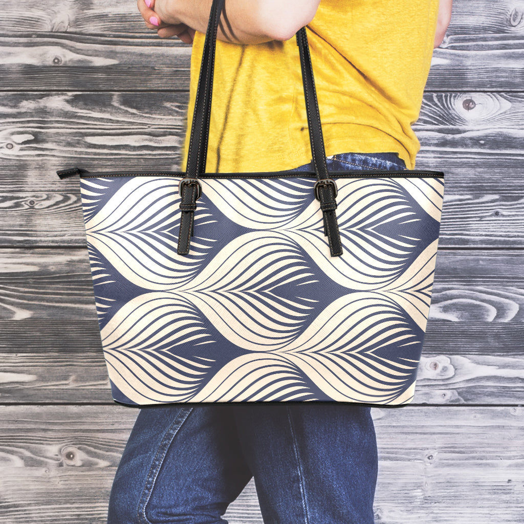 Vintage Geometric Leaf Pattern Print Leather Tote Bag