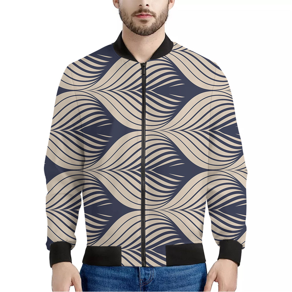 Vintage Geometric Leaf Pattern Print Men's Bomber Jacket