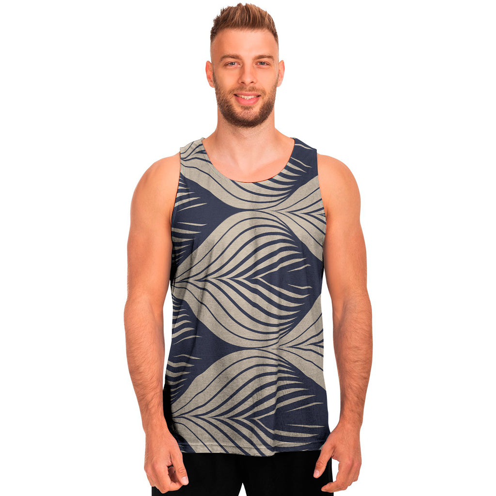 Vintage Geometric Leaf Pattern Print Men's Tank Top