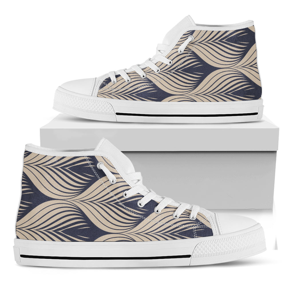 Vintage Geometric Leaf Pattern Print White High Top Shoes