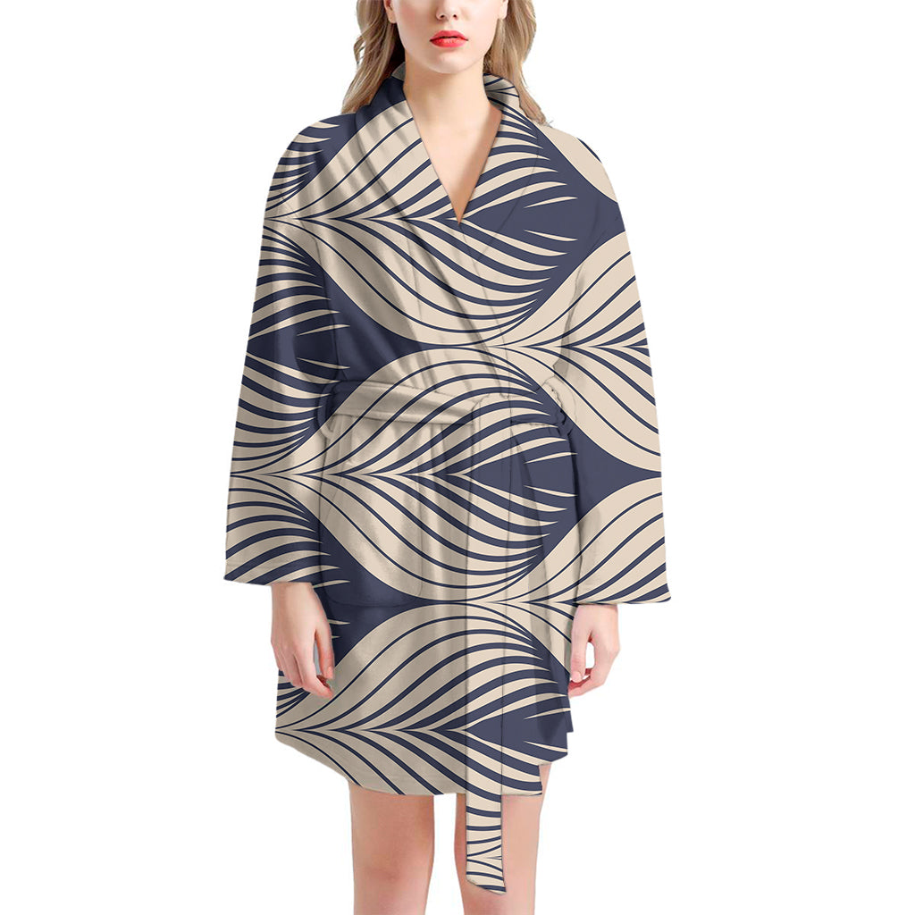 Vintage Geometric Leaf Pattern Print Women's Bathrobe