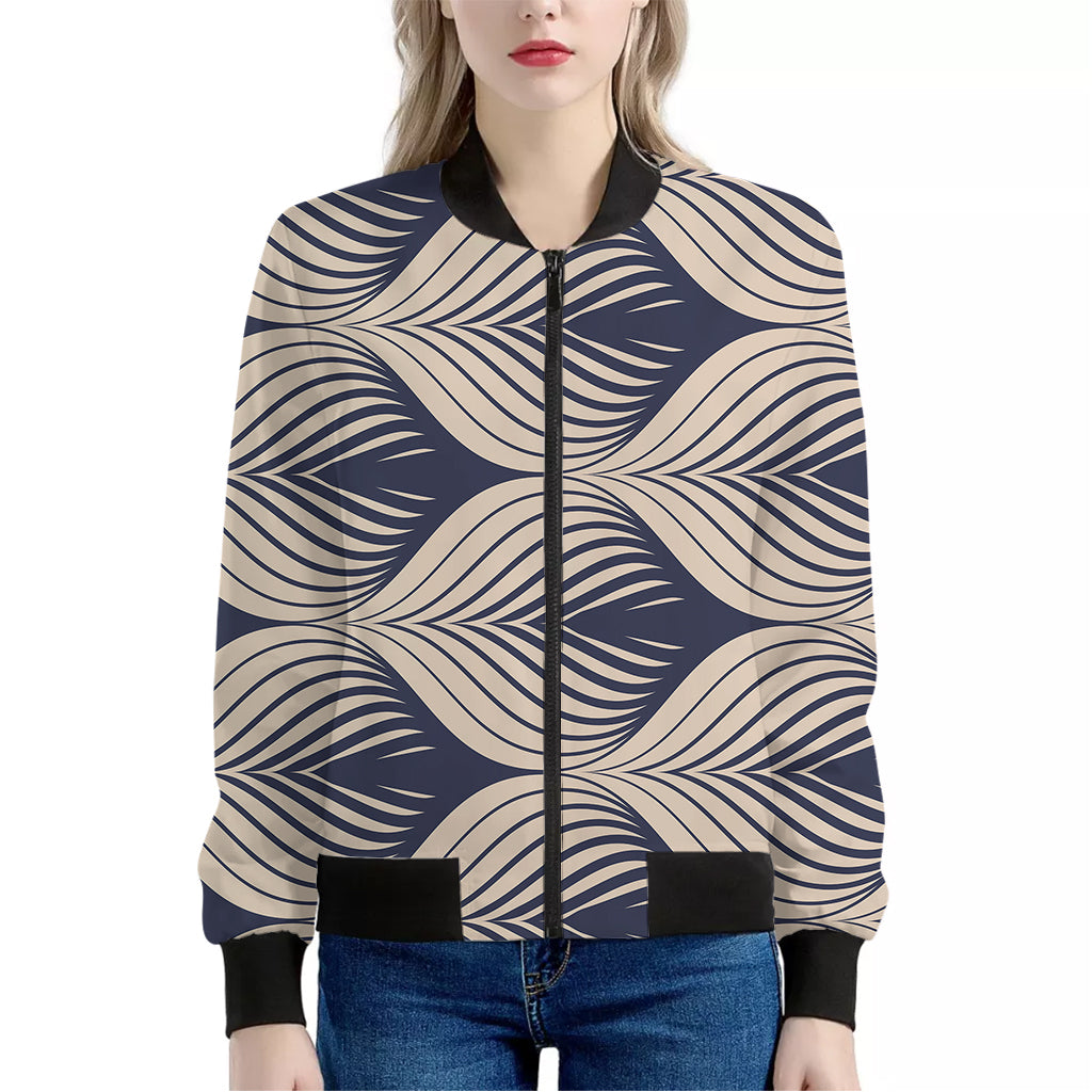 Vintage Geometric Leaf Pattern Print Women's Bomber Jacket