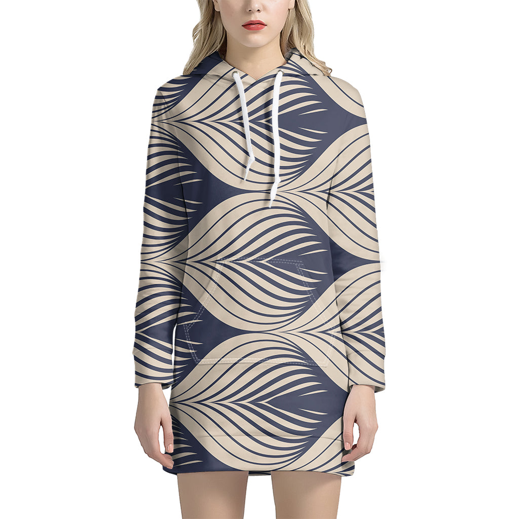 Vintage Geometric Leaf Pattern Print Women's Pullover Hoodie Dress