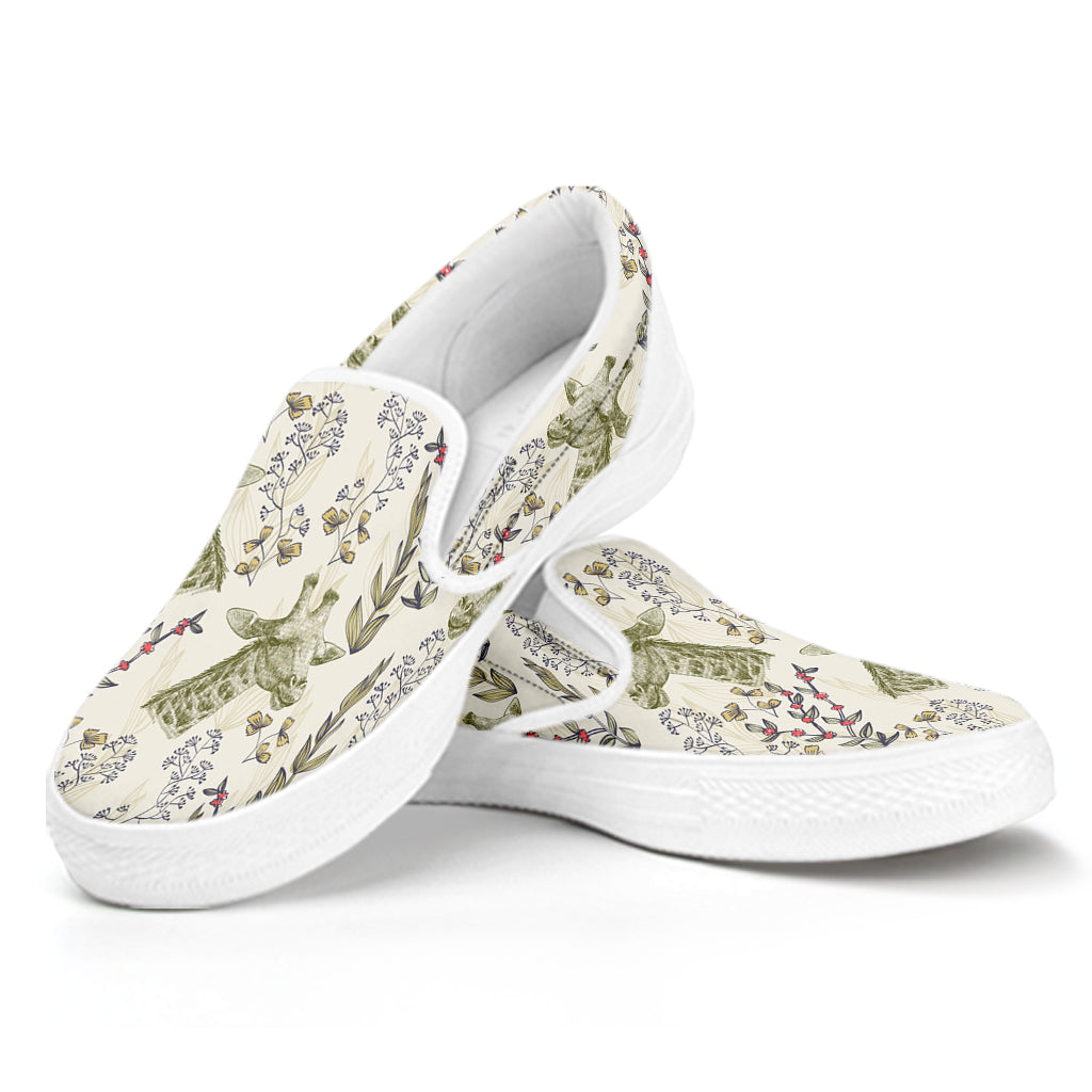 Vintage Giraffe Print White Slip On Shoes