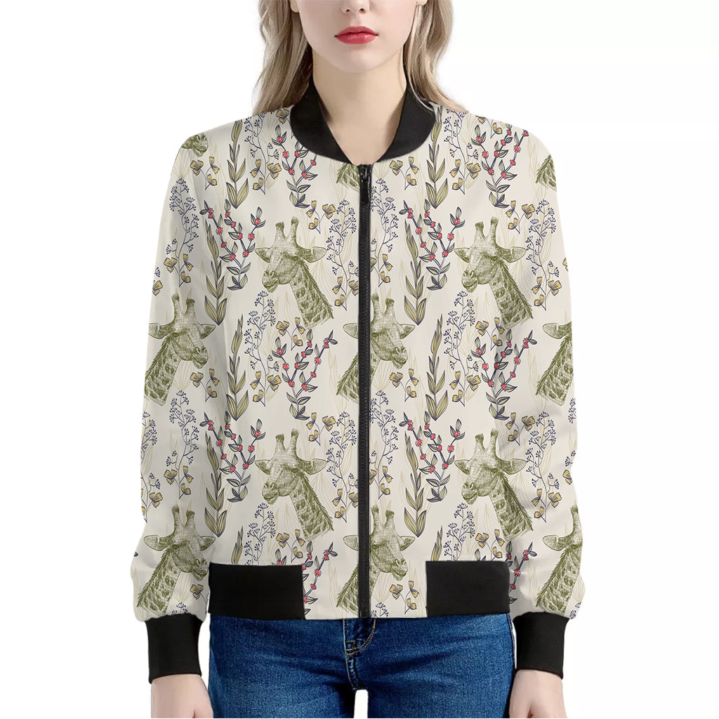 Vintage Giraffe Print Women's Bomber Jacket