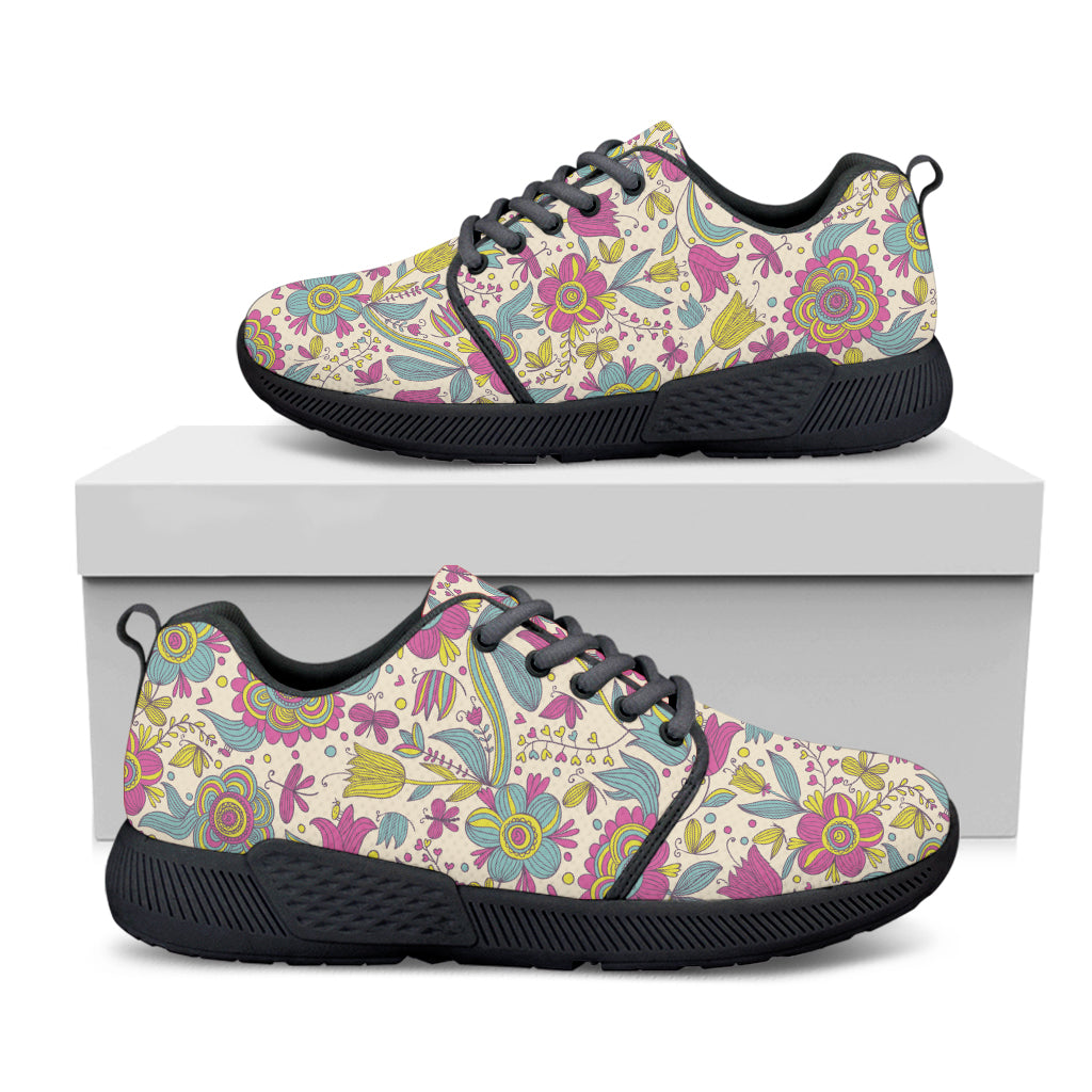 Vintage Girly Floral Print Black Athletic Shoes