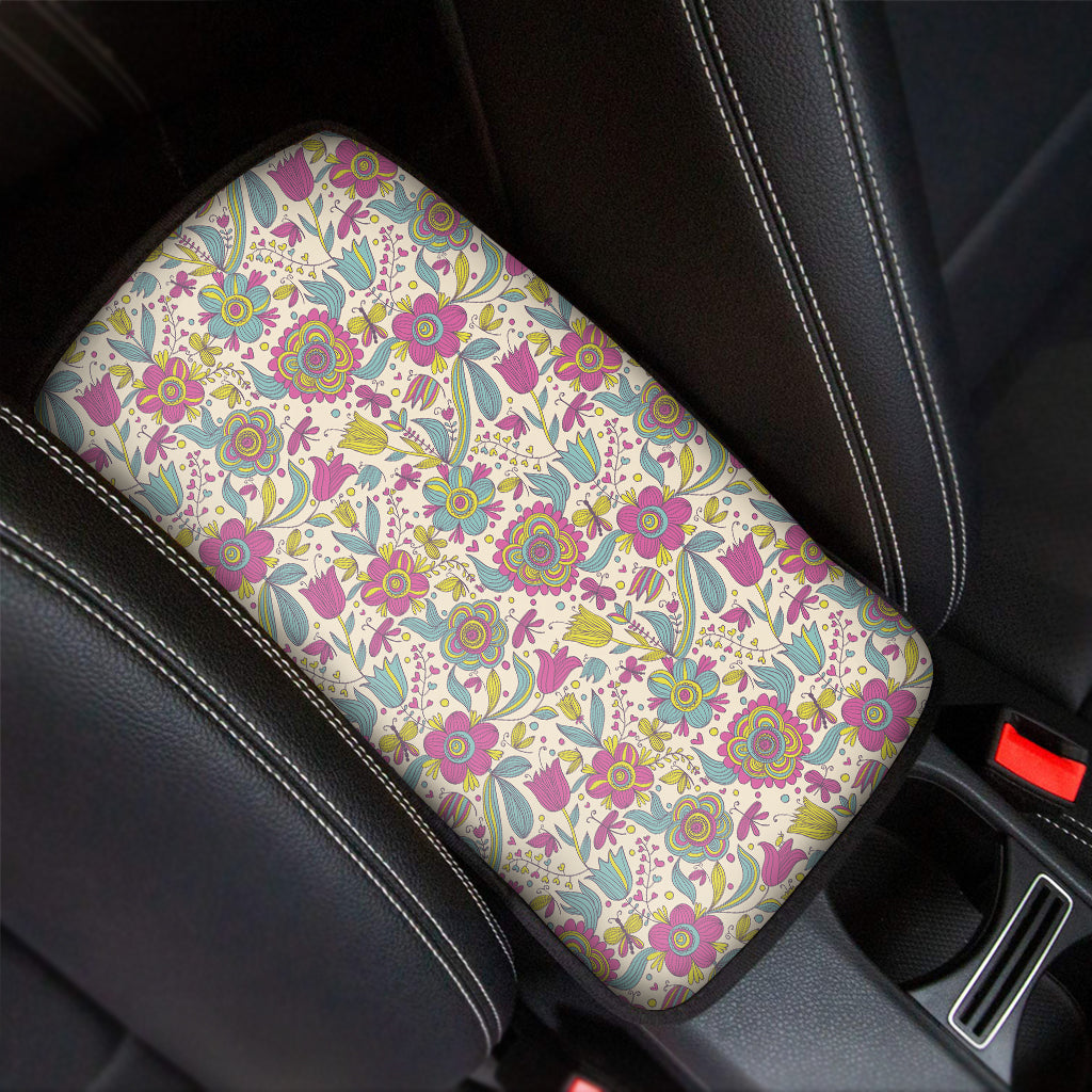 Vintage Girly Floral Print Car Center Console Cover