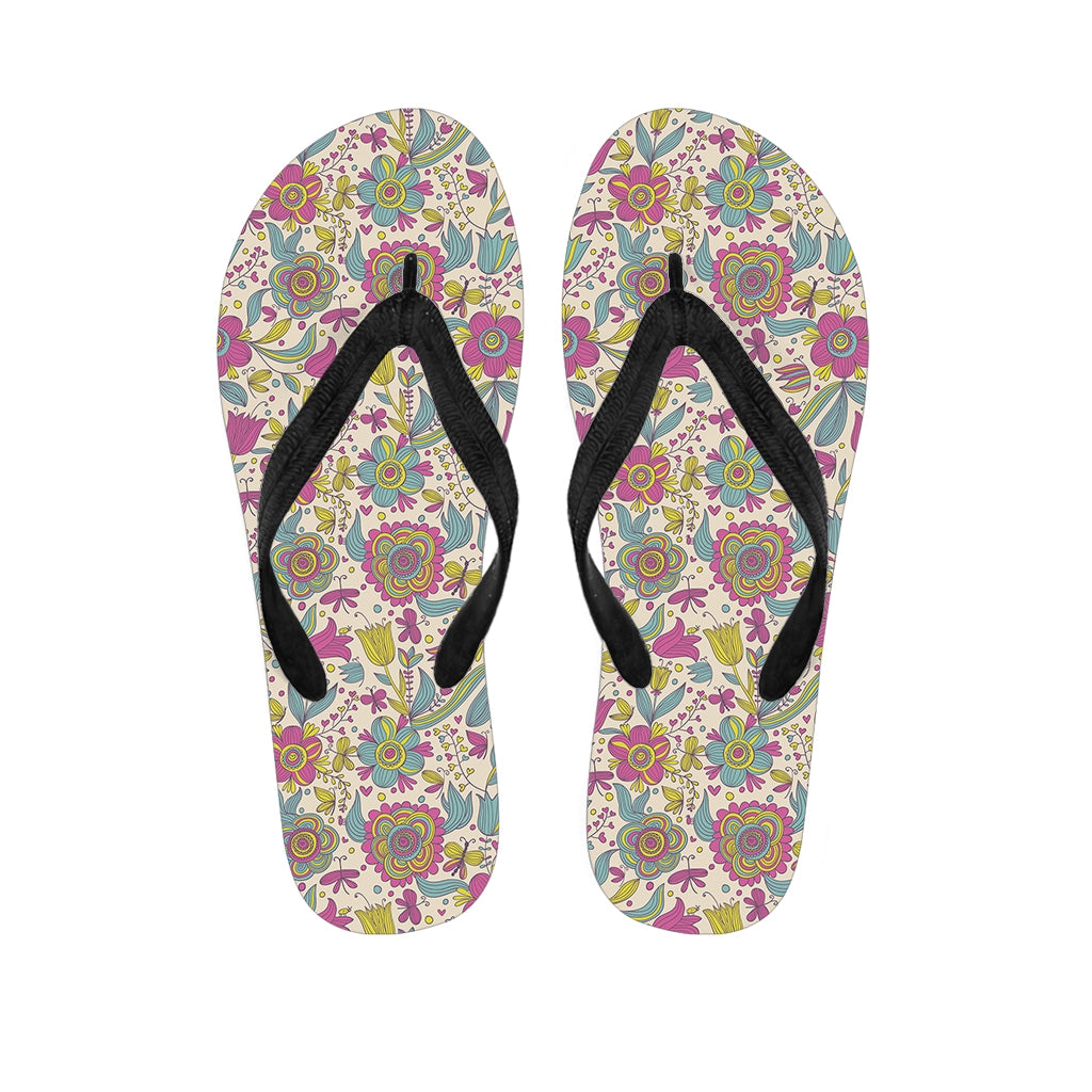 Vintage Girly Floral Print Flip Flops