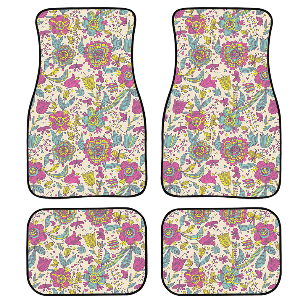 Vintage Girly Floral Print Front and Back Car Floor Mats