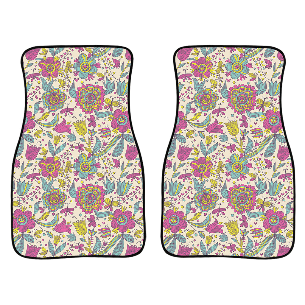 Vintage Girly Floral Print Front Car Floor Mats