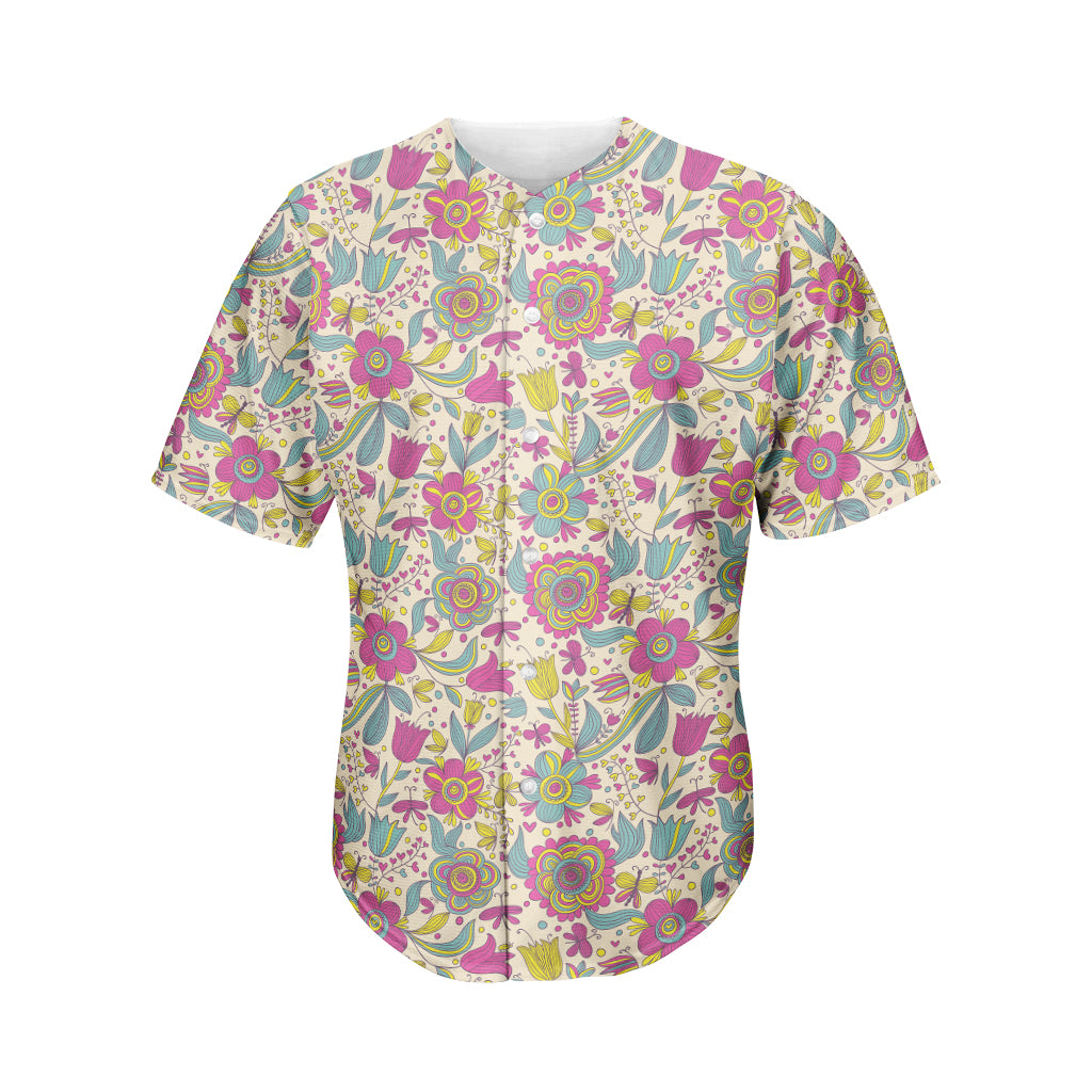 Vintage Girly Floral Print Men's Baseball Jersey