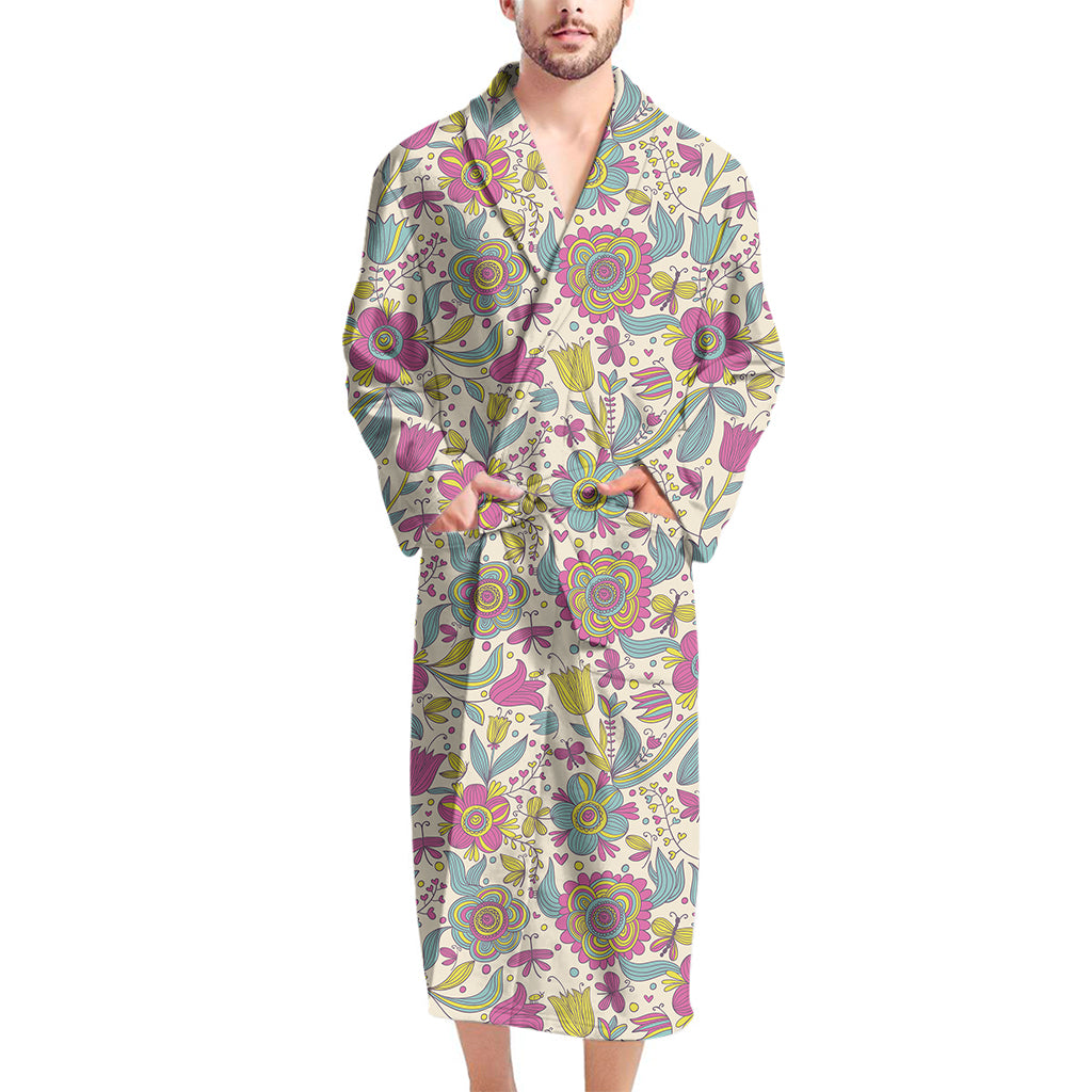 Vintage Girly Floral Print Men's Bathrobe