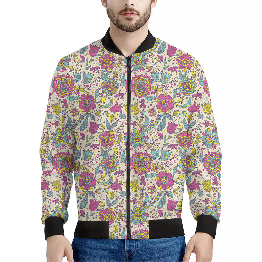 Vintage Girly Floral Print Men's Bomber Jacket