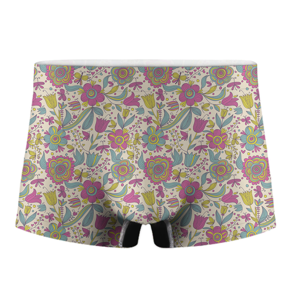 Vintage Girly Floral Print Men's Boxer Briefs