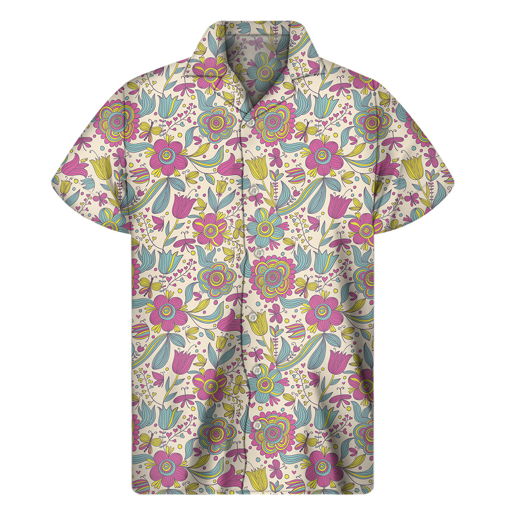 Vintage Girly Floral Print Men's Short Sleeve Shirt