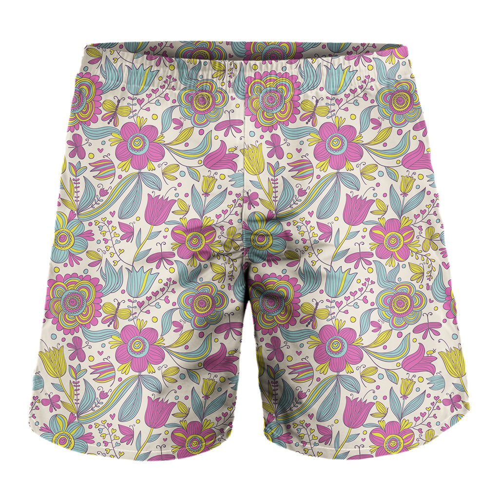 Vintage Girly Floral Print Men's Shorts