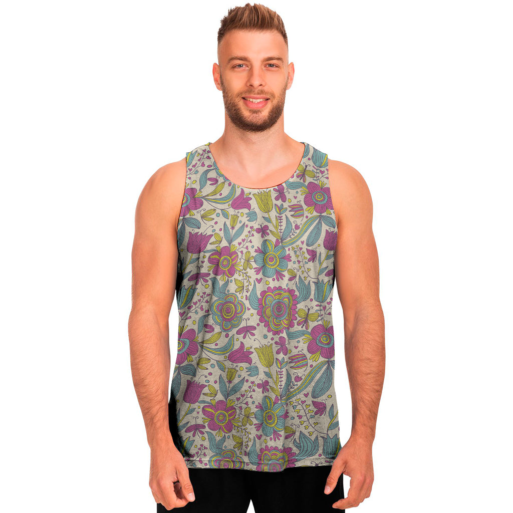 Vintage Girly Floral Print Men's Tank Top