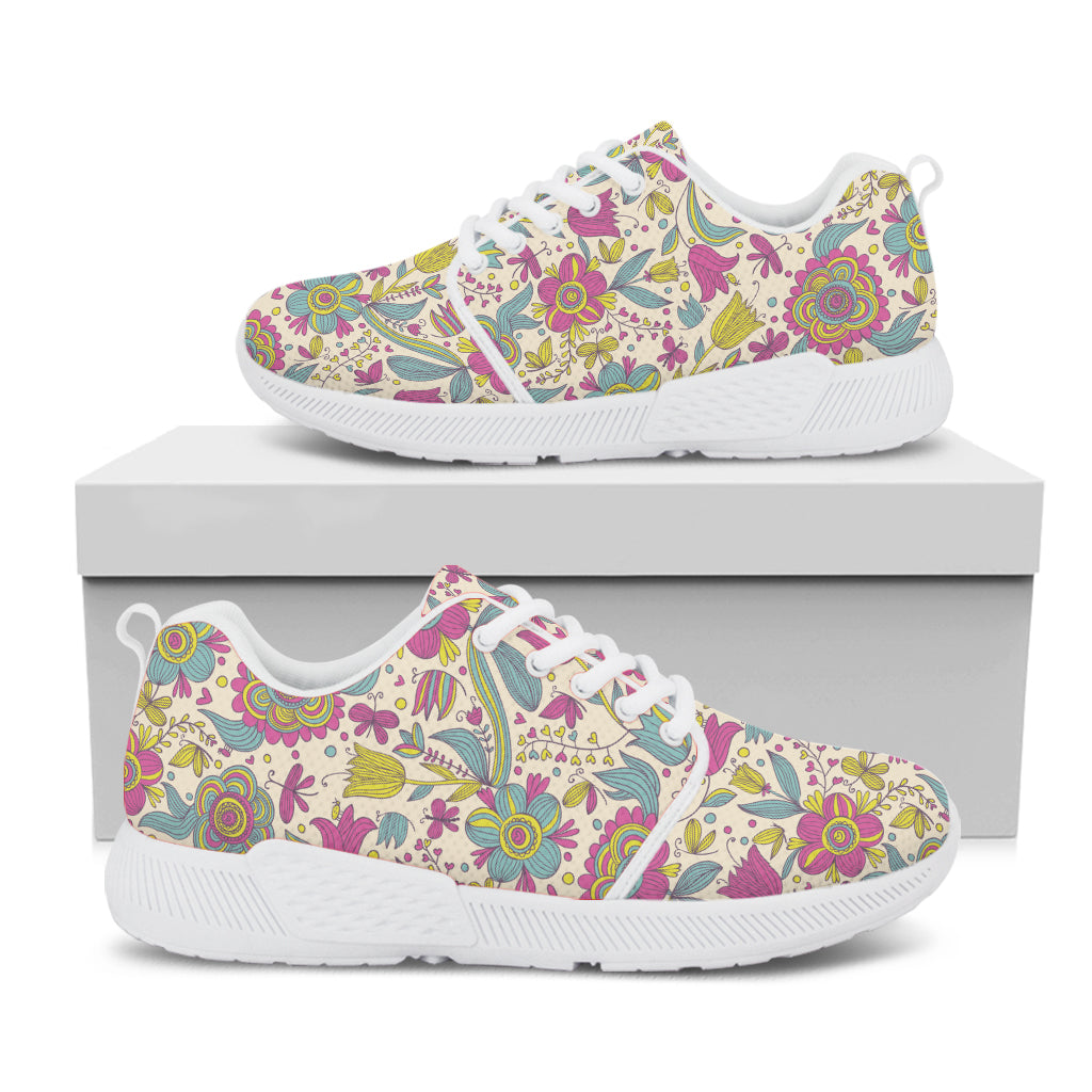 Vintage Girly Floral Print White Athletic Shoes