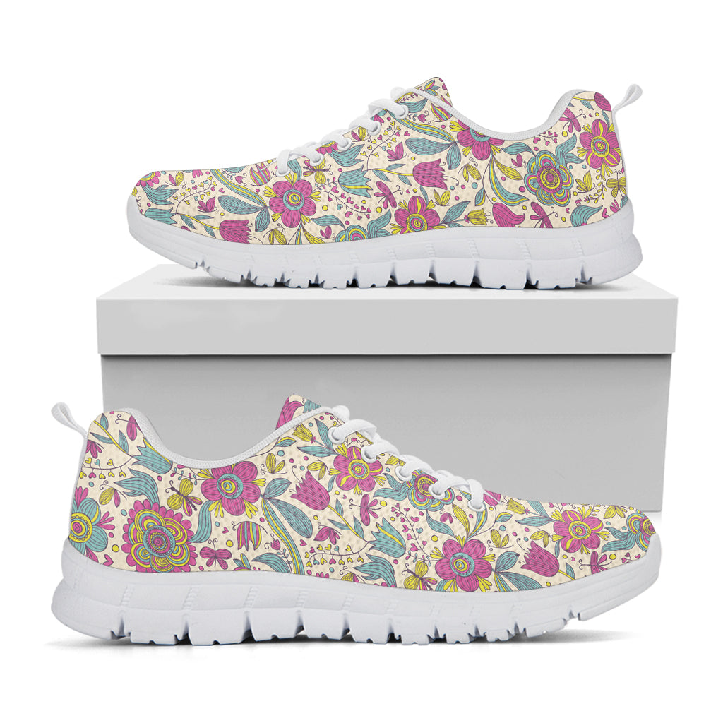 Vintage Girly Floral Print White Sneakers