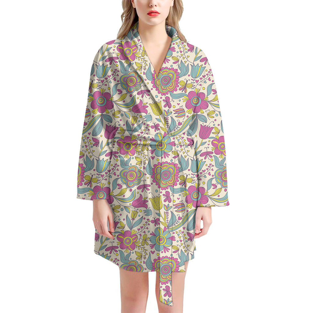 Vintage Girly Floral Print Women's Bathrobe