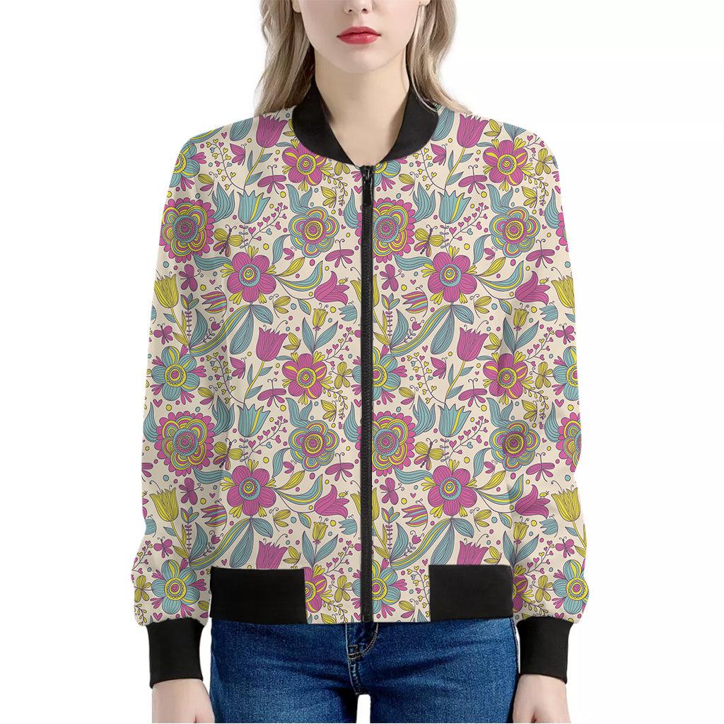 Vintage Girly Floral Print Women's Bomber Jacket