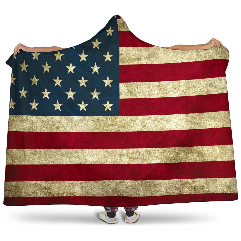 Vintage Grunge American Flag Patriotic Hooded Blanket