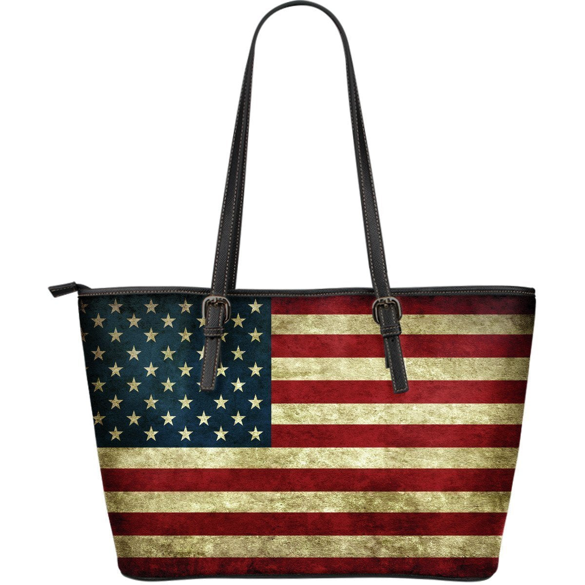 Vintage Grunge American Flag Patriotic Leather Tote Bag