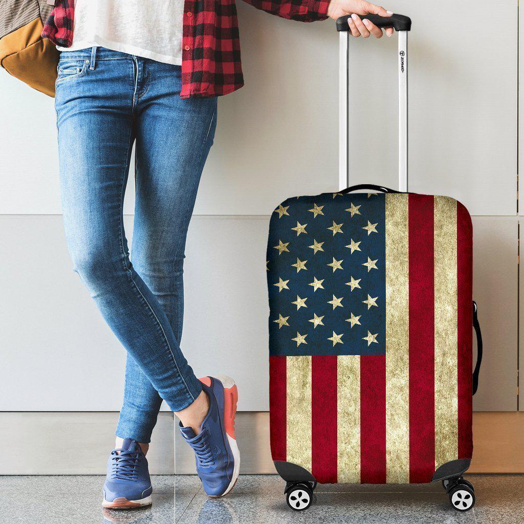 Vintage Grunge American Flag Patriotic Luggage Cover