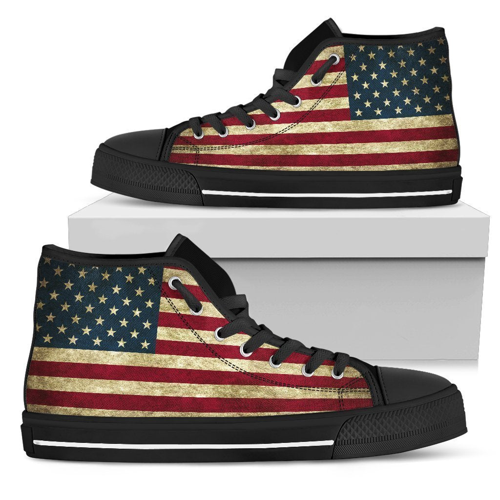 Vintage Grunge American Flag Patriotic Men's High Top Shoes