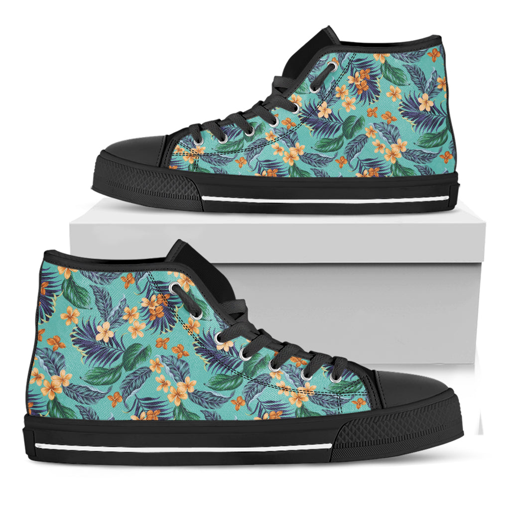 Vintage Hawaiian Aloha Pattern Print Black High Top Shoes