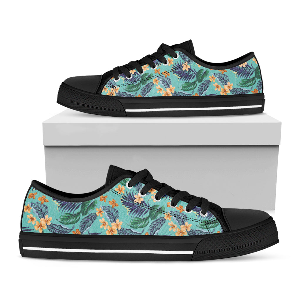 Vintage Hawaiian Aloha Pattern Print Black Low Top Shoes