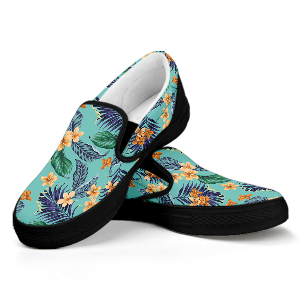 Vintage Hawaiian Aloha Pattern Print Black Slip On Shoes