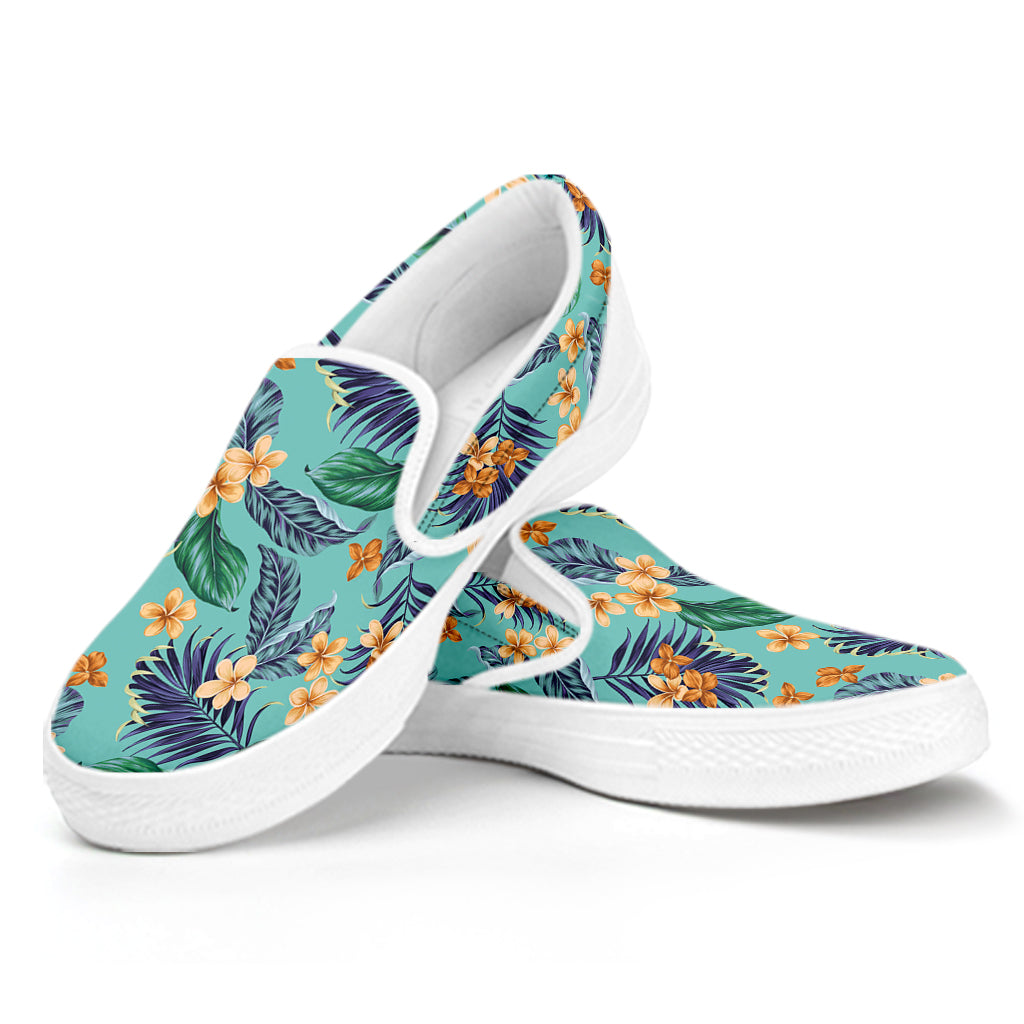 Vintage Hawaiian Aloha Pattern Print White Slip On Shoes