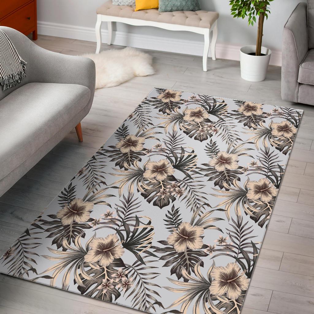 Vintage Hibiscus Plumeria Pattern Print Area Rug