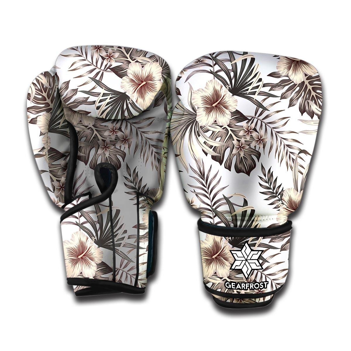 Vintage Hibiscus Plumeria Pattern Print Boxing Gloves