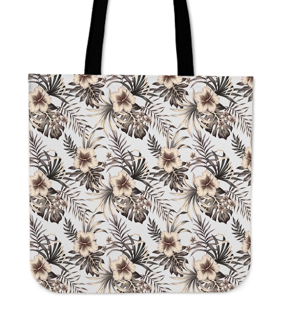 Vintage Hibiscus Plumeria Pattern Print Canvas Tote Bag