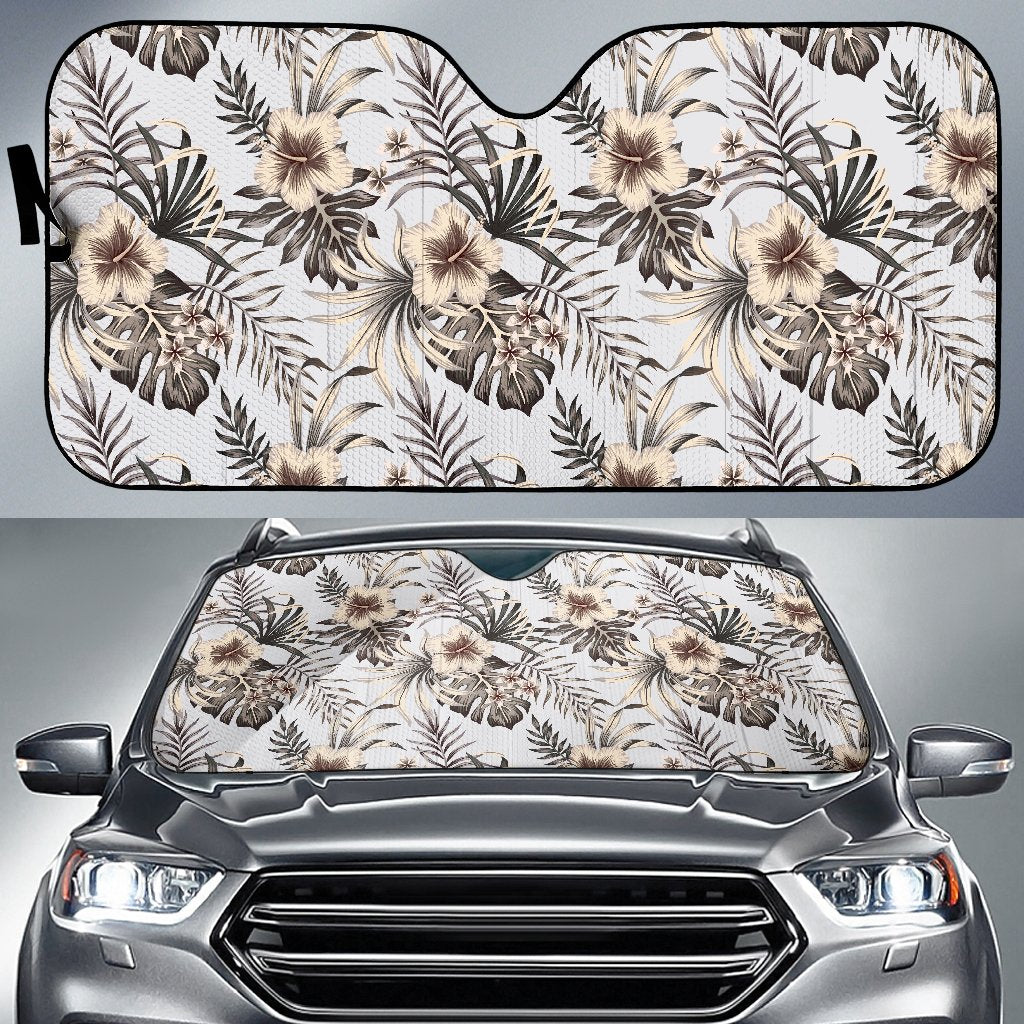 Vintage Hibiscus Plumeria Pattern Print Car Sun Shade