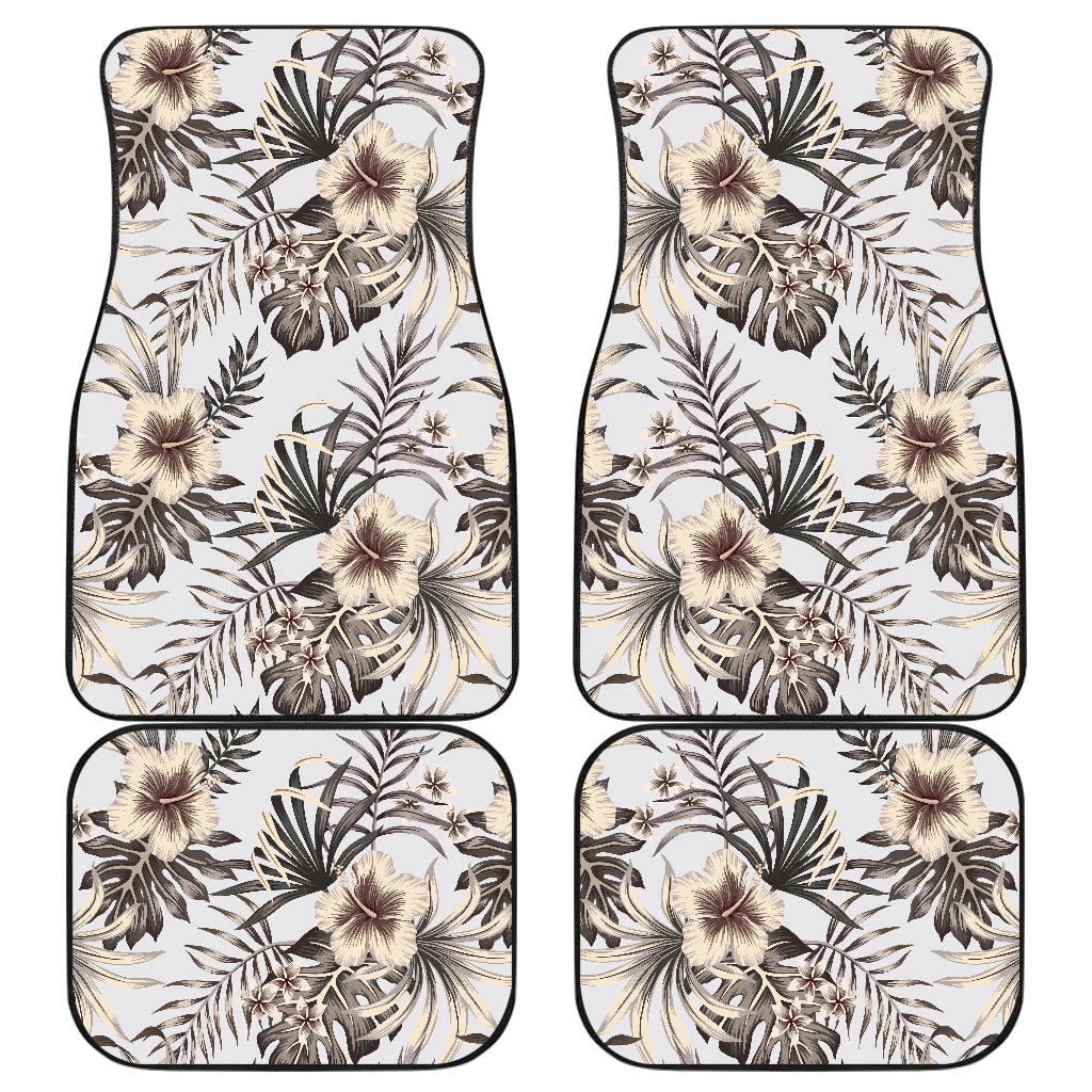 Vintage Hibiscus Plumeria Pattern Print Front and Back Car Floor Mats