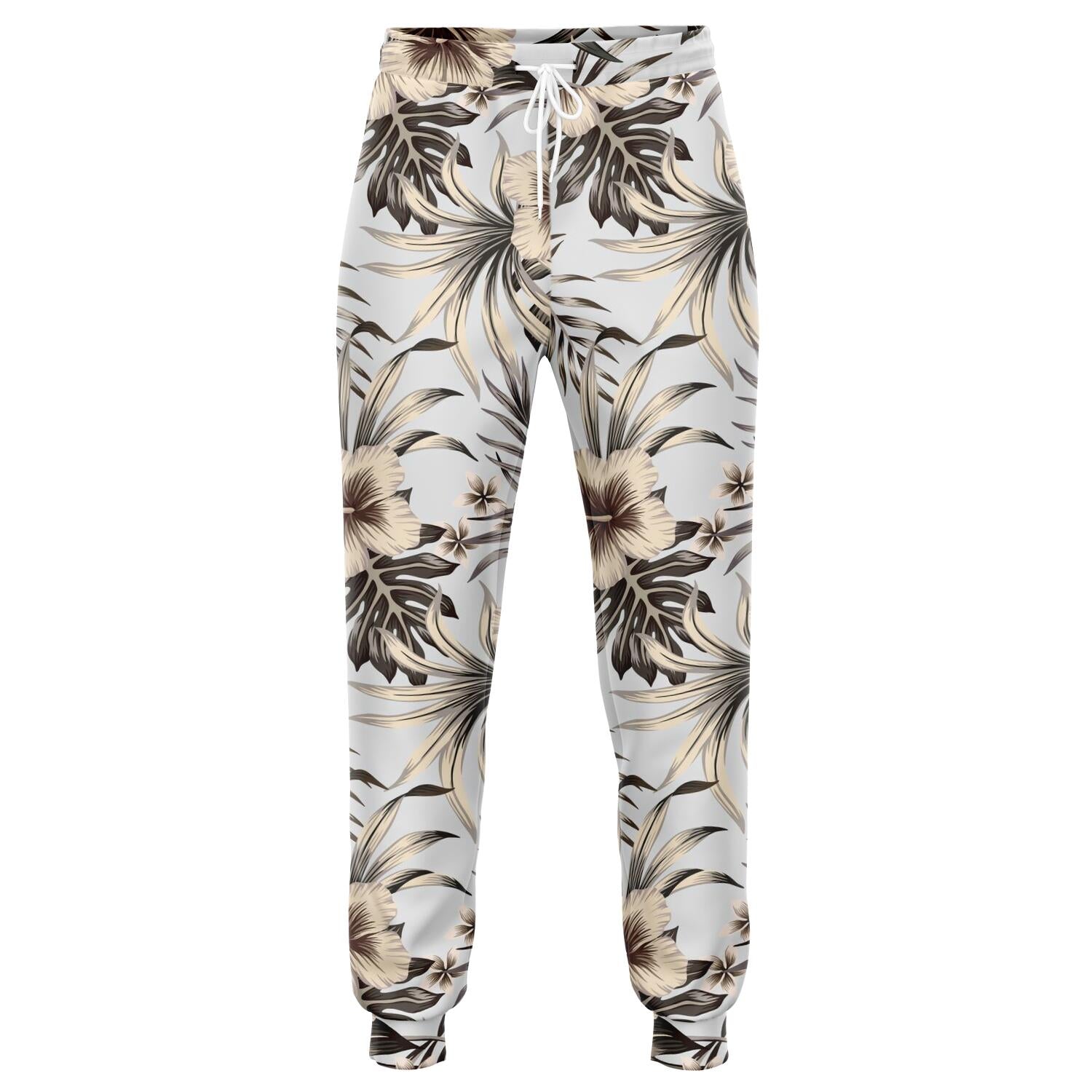 Vintage Hibiscus Plumeria Pattern Print Jogger Pants