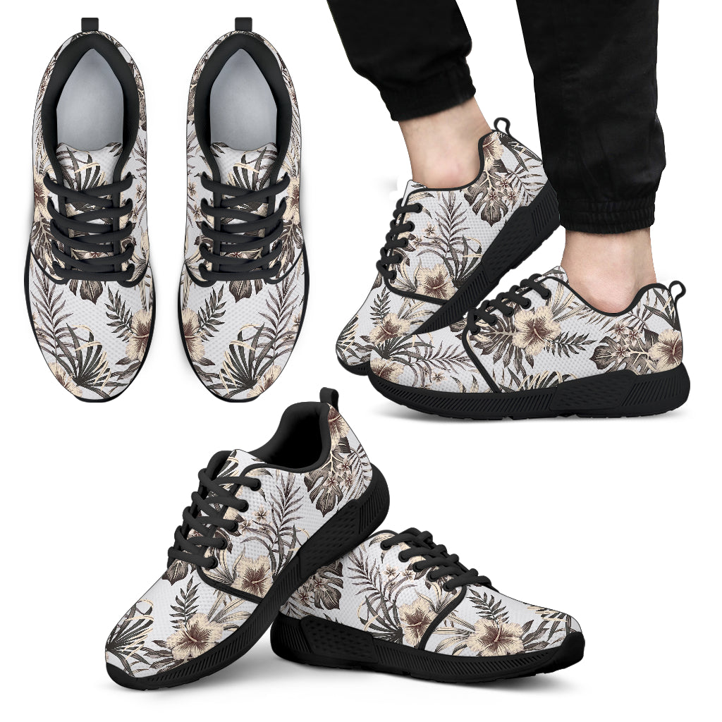 Vintage Hibiscus Plumeria Pattern Print Men's Athletic Shoes