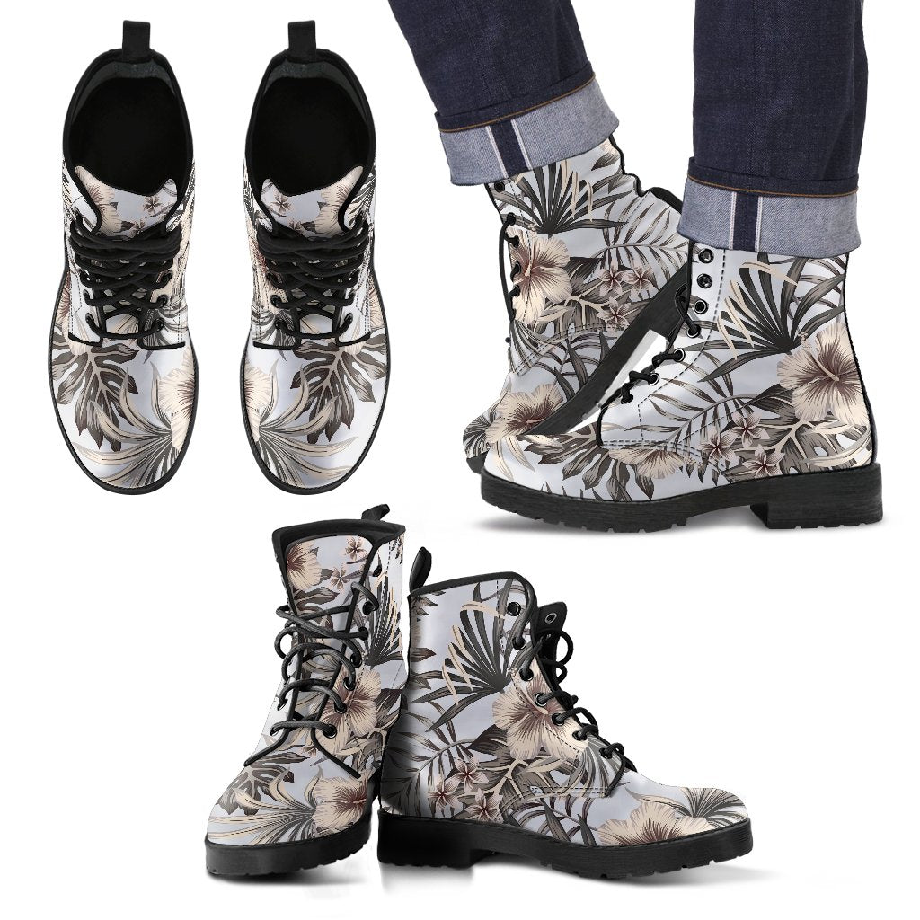 Vintage Hibiscus Plumeria Pattern Print Men's Boots