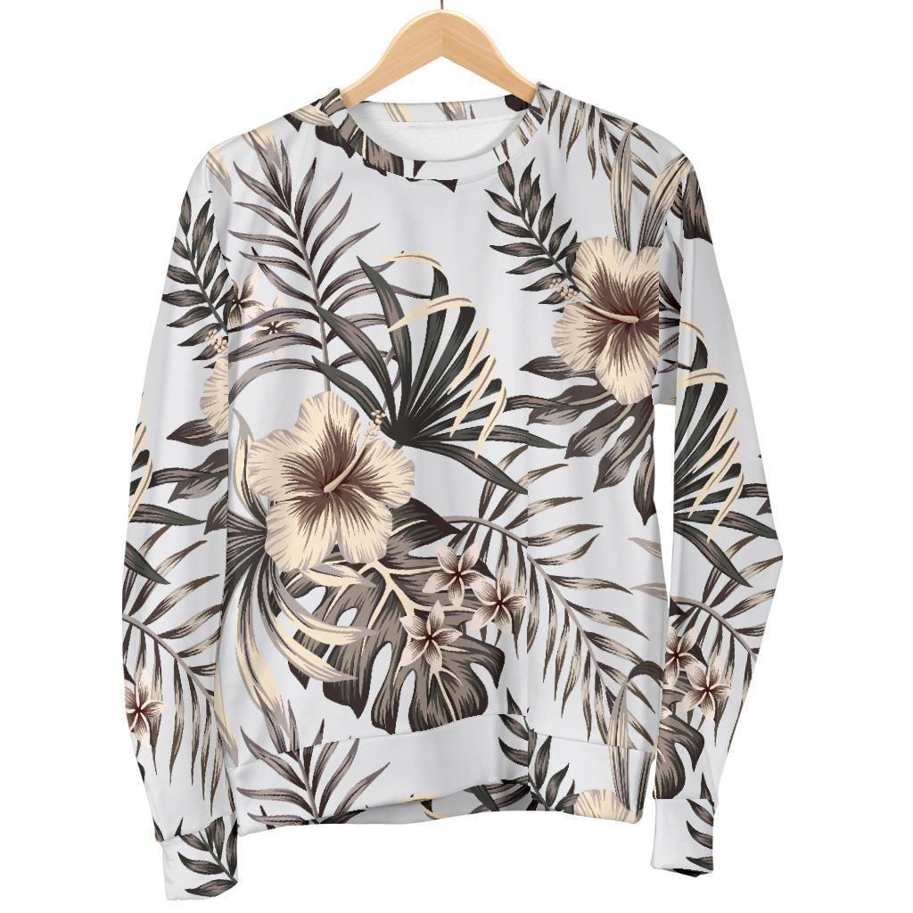 Vintage Hibiscus Plumeria Pattern Print Men's Crewneck Sweatshirt