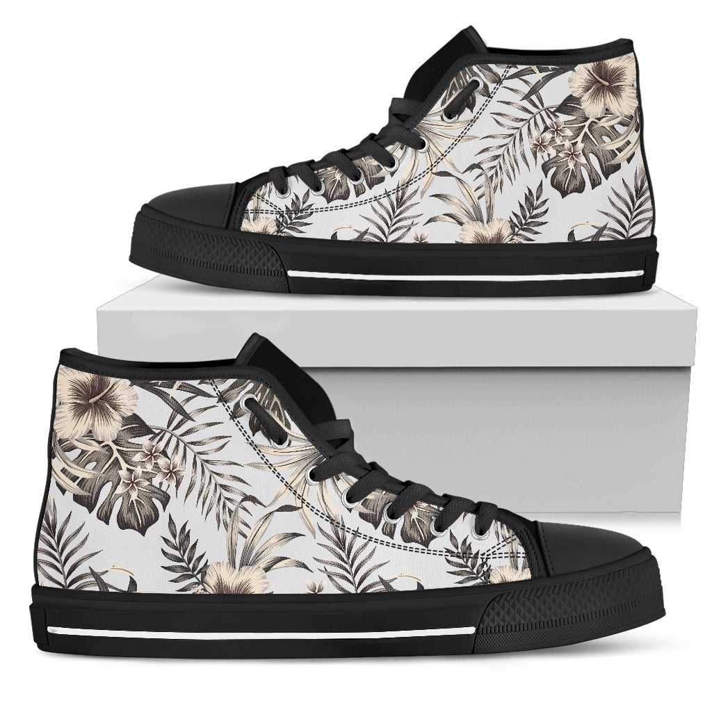 Vintage Hibiscus Plumeria Pattern Print Men's High Top Shoes