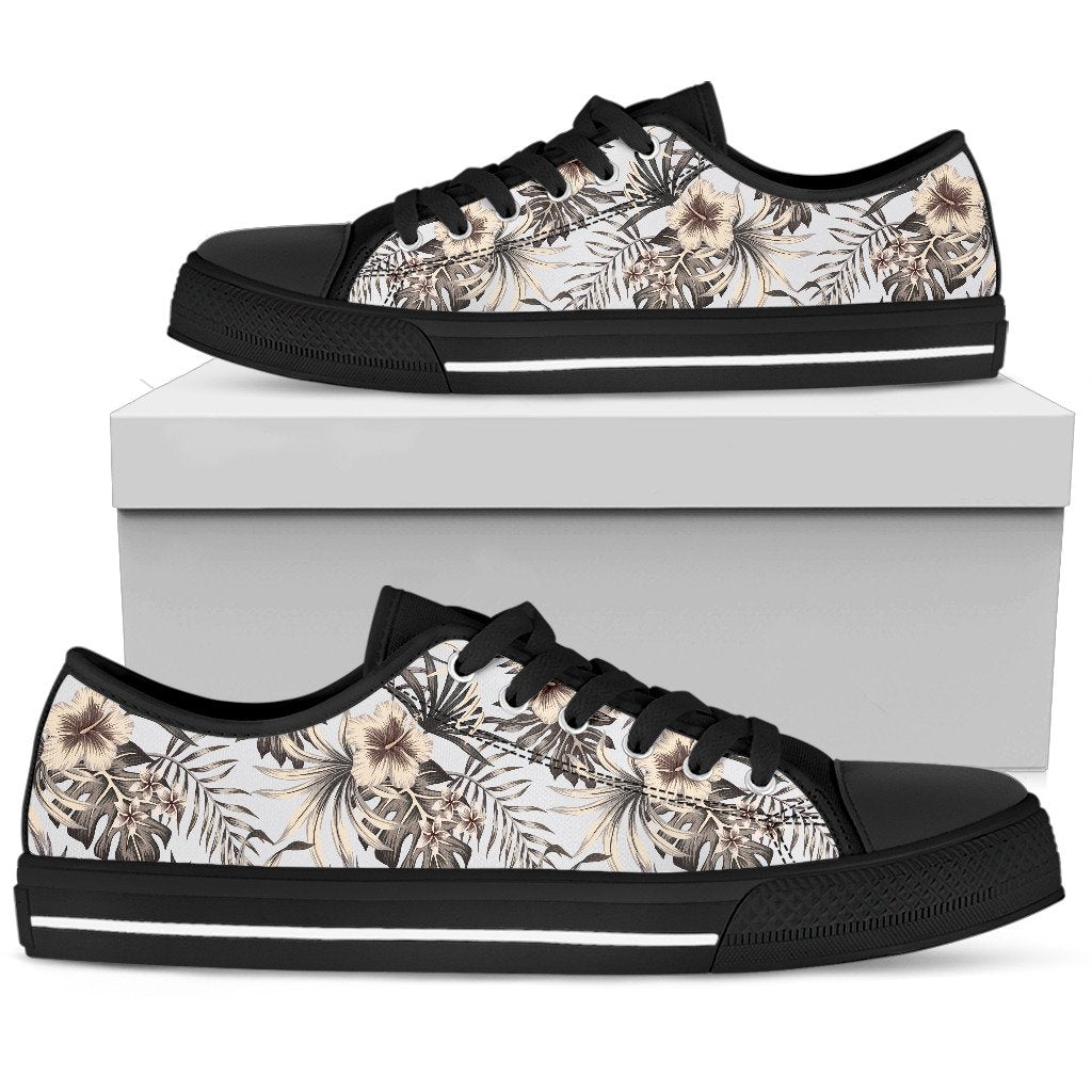 Vintage Hibiscus Plumeria Pattern Print Men's Low Top Shoes