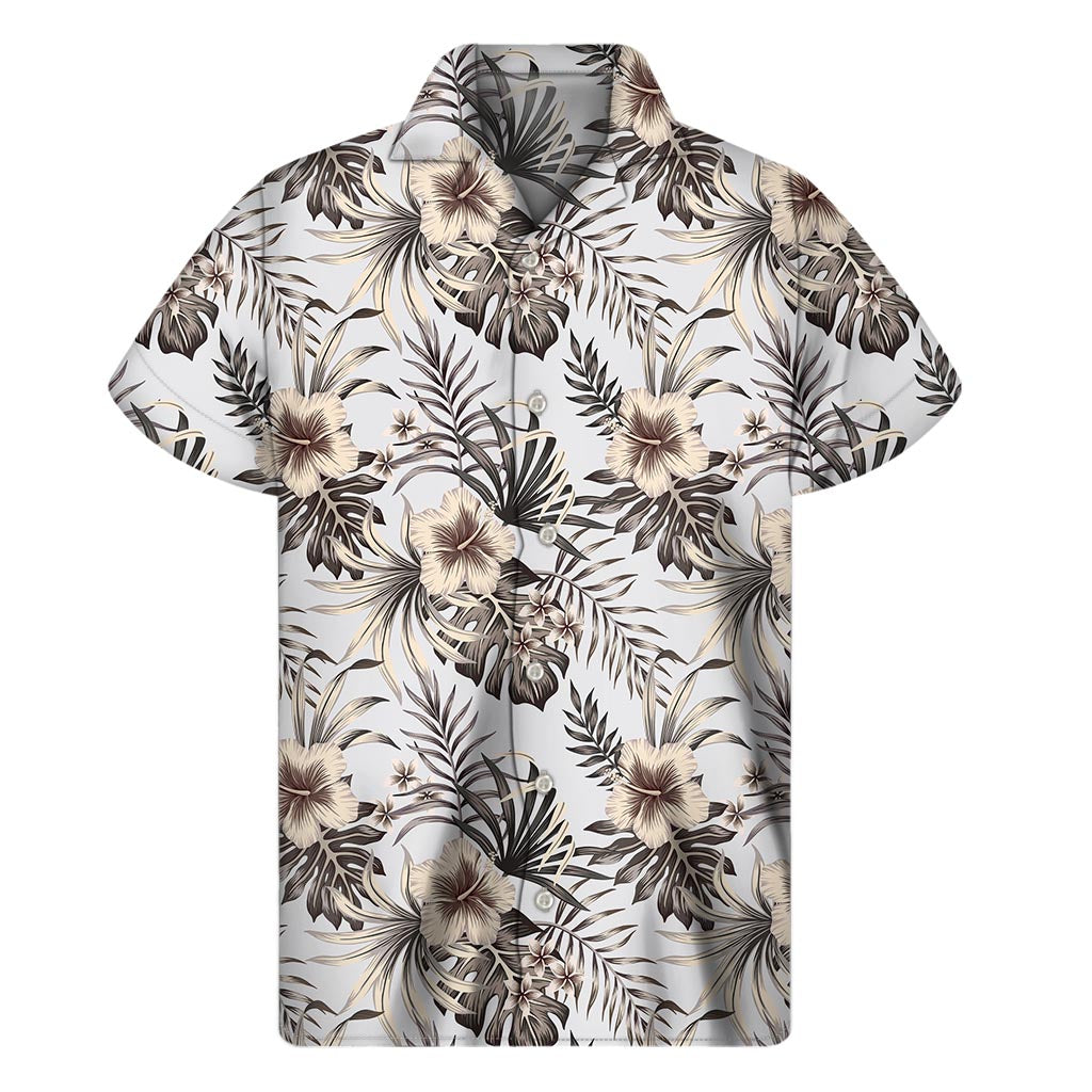 Vintage Hibiscus Plumeria Pattern Print Men's Short Sleeve Shirt