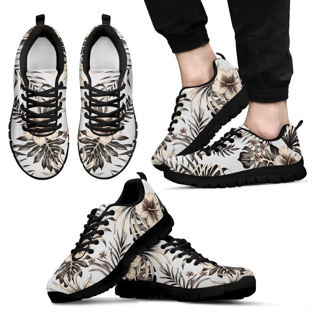 Vintage Hibiscus Plumeria Pattern Print Men's Sneakers