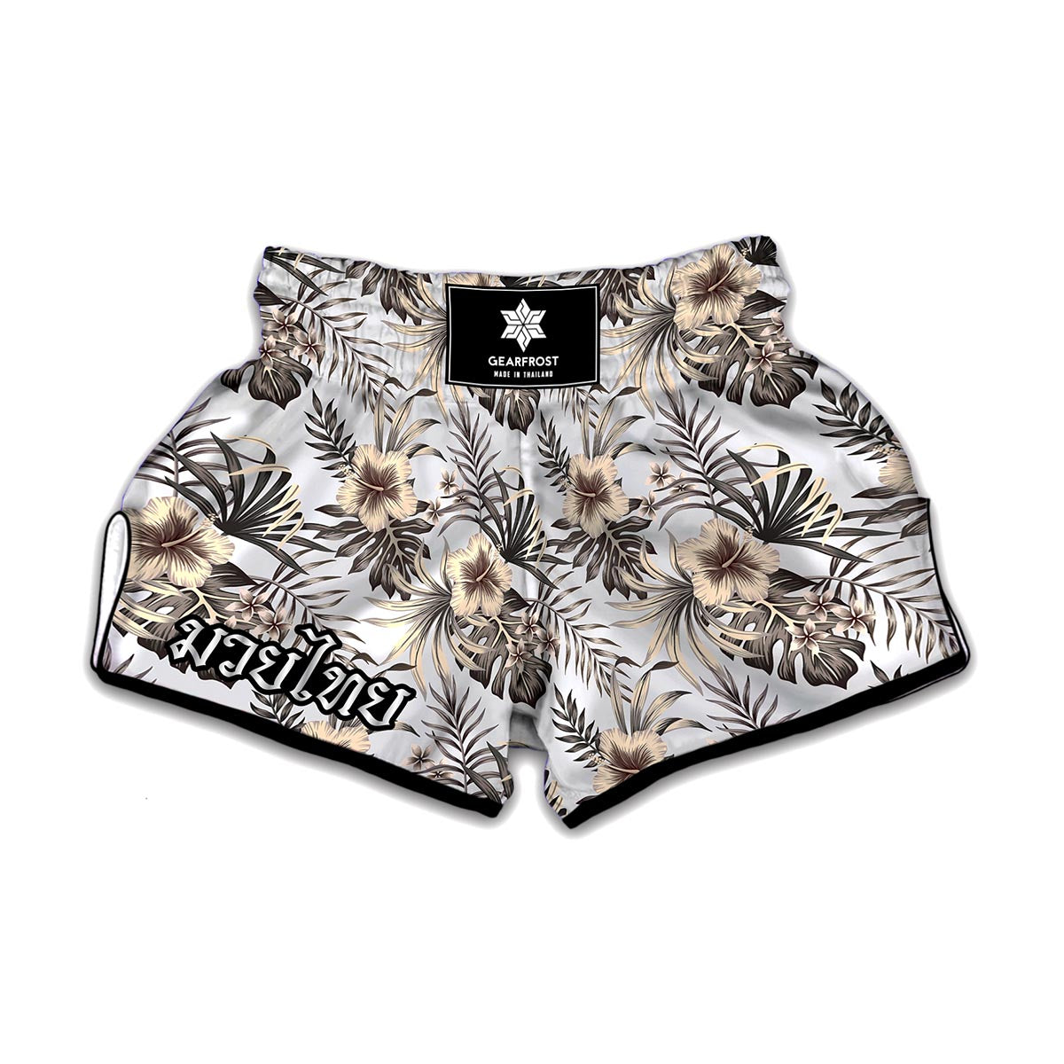 Vintage Hibiscus Plumeria Pattern Print Muay Thai Boxing Shorts