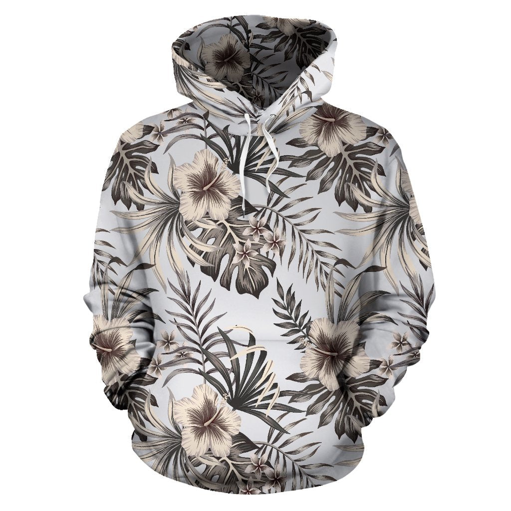 Vintage Hibiscus Plumeria Pattern Print Pullover Hoodie